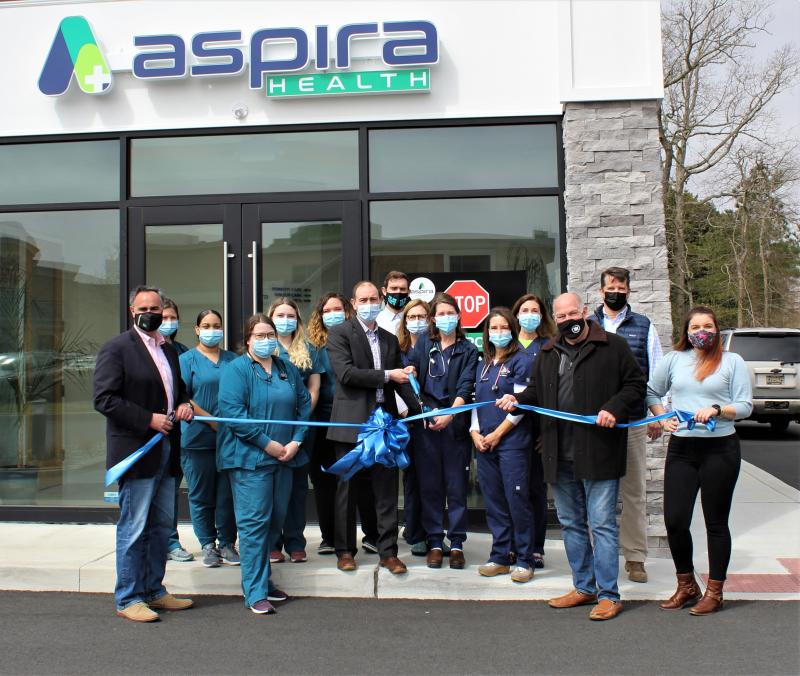 Aspira ribbon cutting attendees shown are (l-r) Sen. Ernesto Lopez, Holly Cunningham, Danielly Lapierre, Alexis Wharton, Jaimie Cleary, Brittany Foxwell, William Albanese III, Alexander Albanese, Dr. Katherine Lewis, Dr. Lindsay Albanese, Dr. Maria Childers, Dr. Catherine DeLuca, Rep. Peter Schwartzkopf, Joe Reed of Reed Ventures and Abigail Kaiser, RBDB Chamber. SUBMITTED